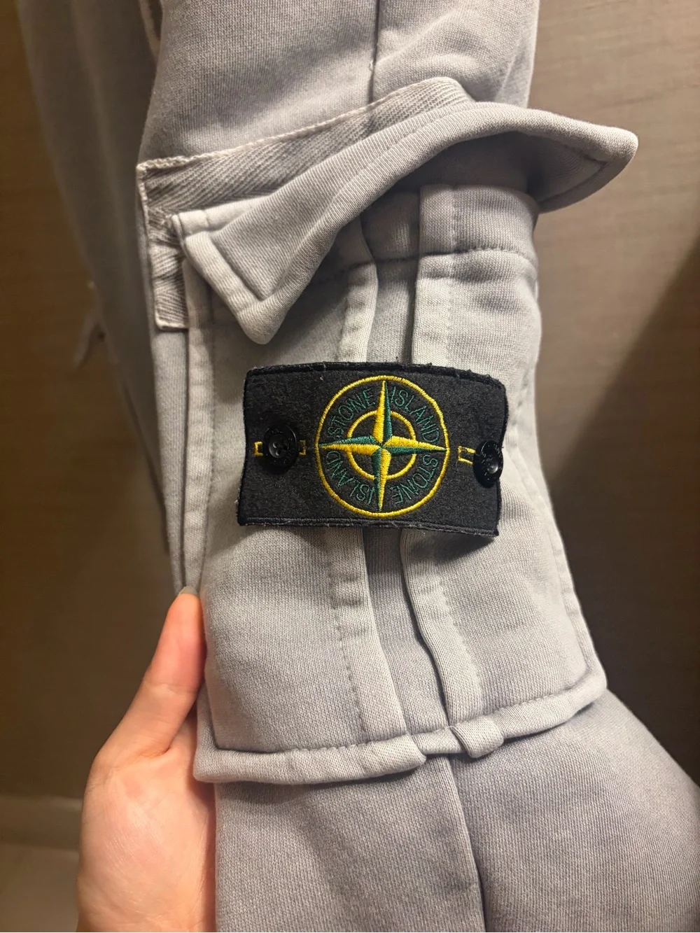 Stone Island Pale Gray Cargo Sweatpants with Patch